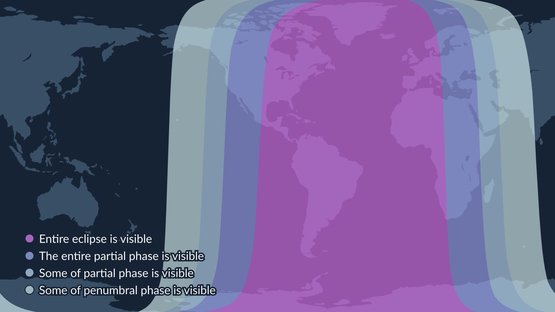 Gráfico que muestras las zonas donde se verá el eclipse de fiestas patrias