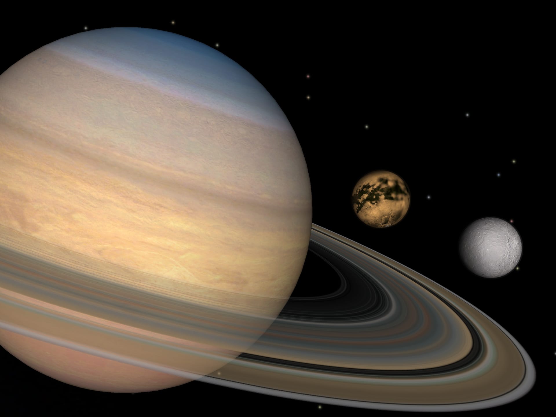 Saturn, Titan and Rhea