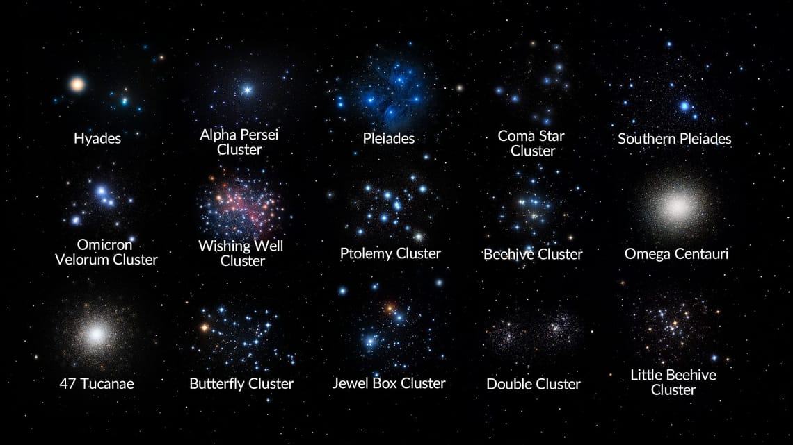 open sterrenhoop |  Namen van sterrenhopen |  stellaire cluster |  Astronomie met het blote oog