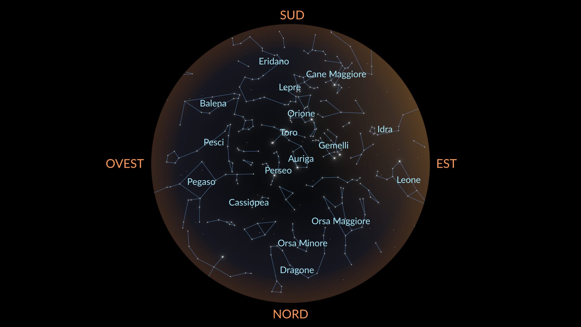 Costellazioni di gennaio, emisfero nord