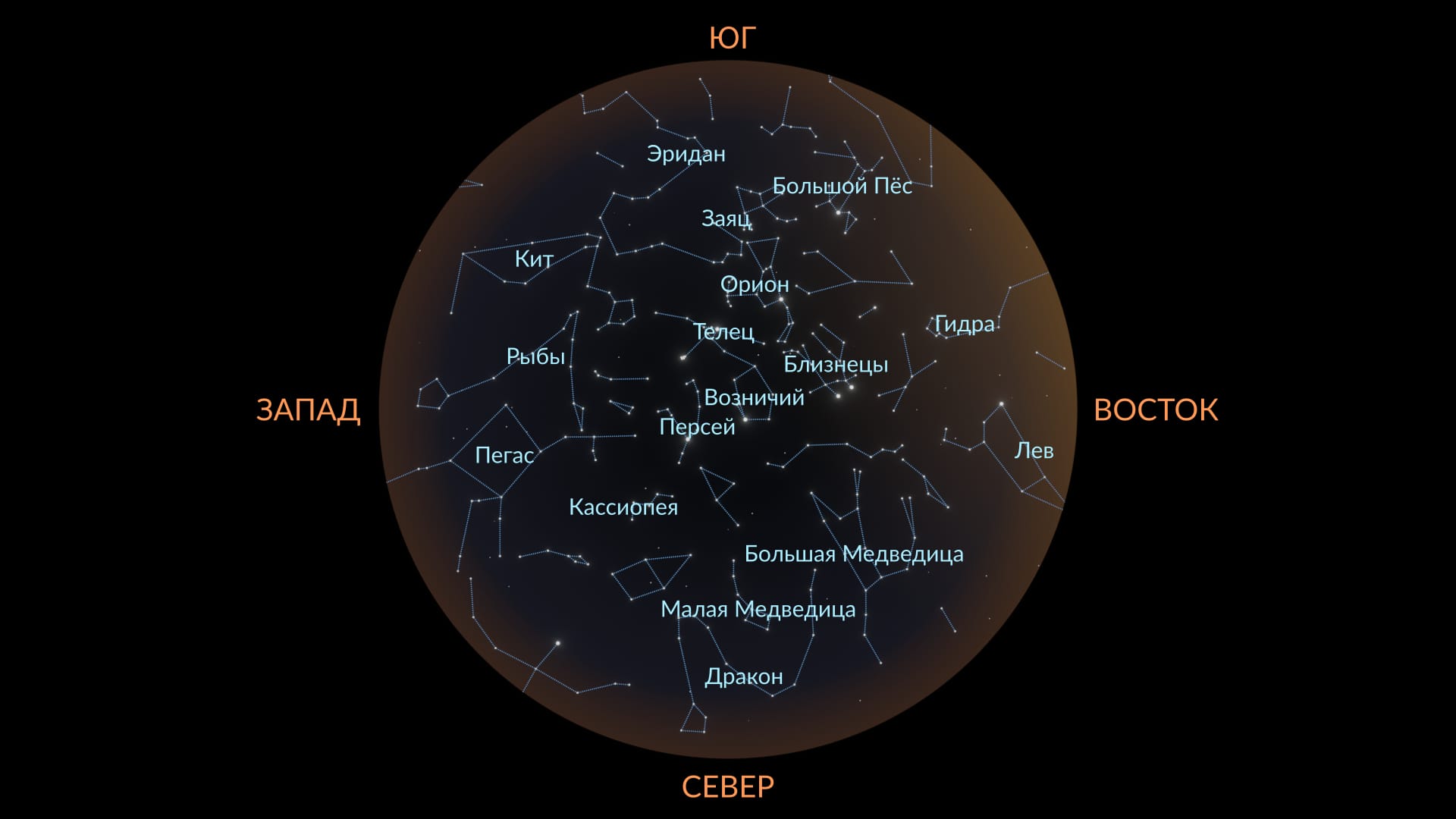 Созвездия января, Северное полушарие