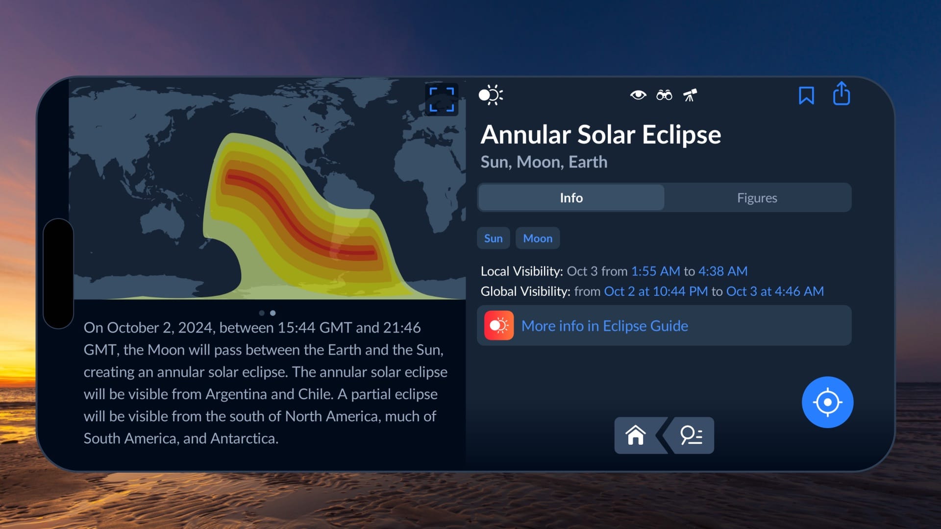 Annular solar eclipse map in Sky Tonight