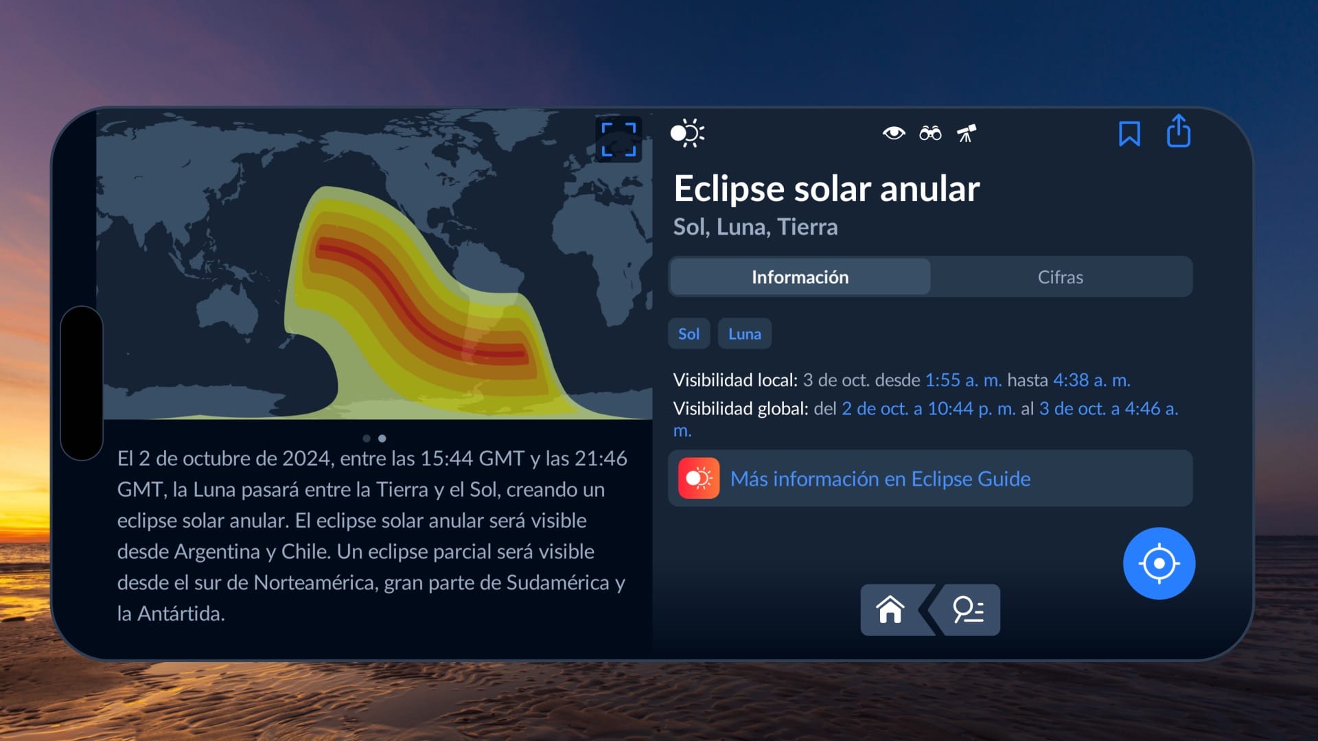 Annular solar eclipse map in Sky Tonight