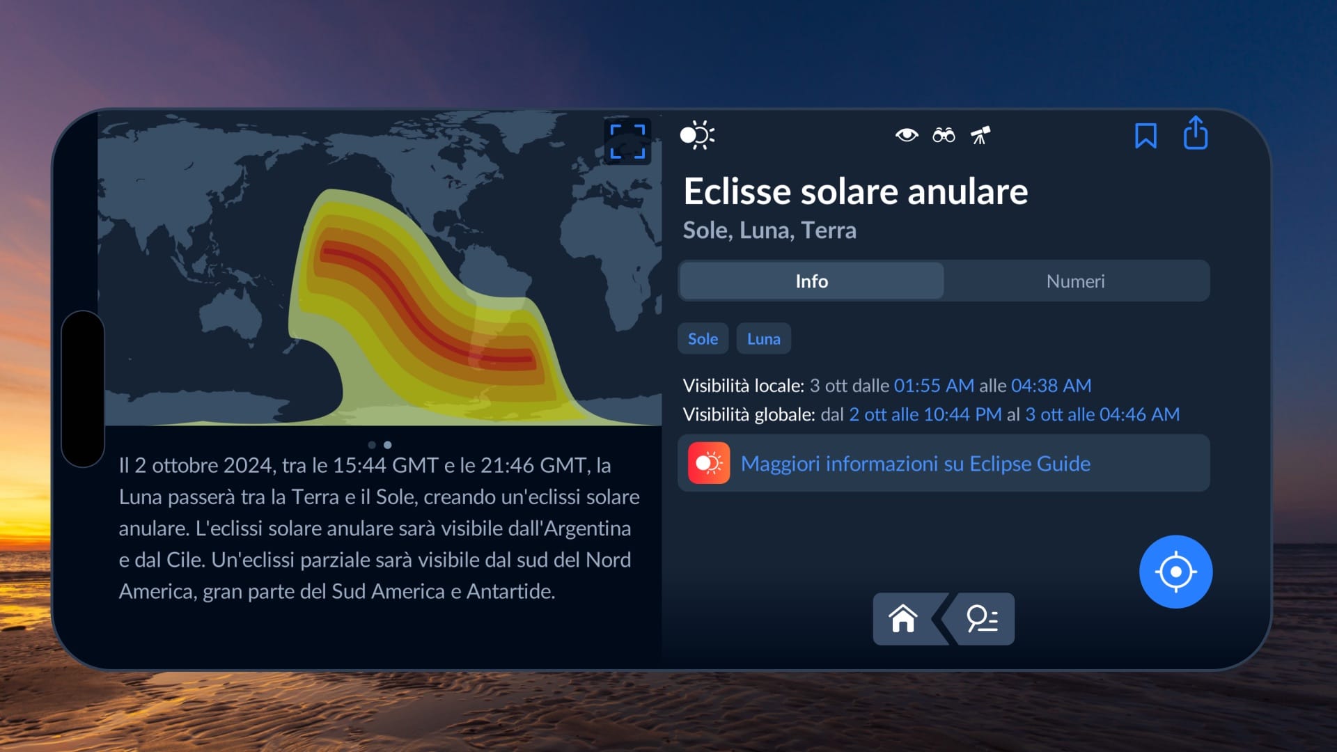 Annular solar eclipse map in Sky Tonight