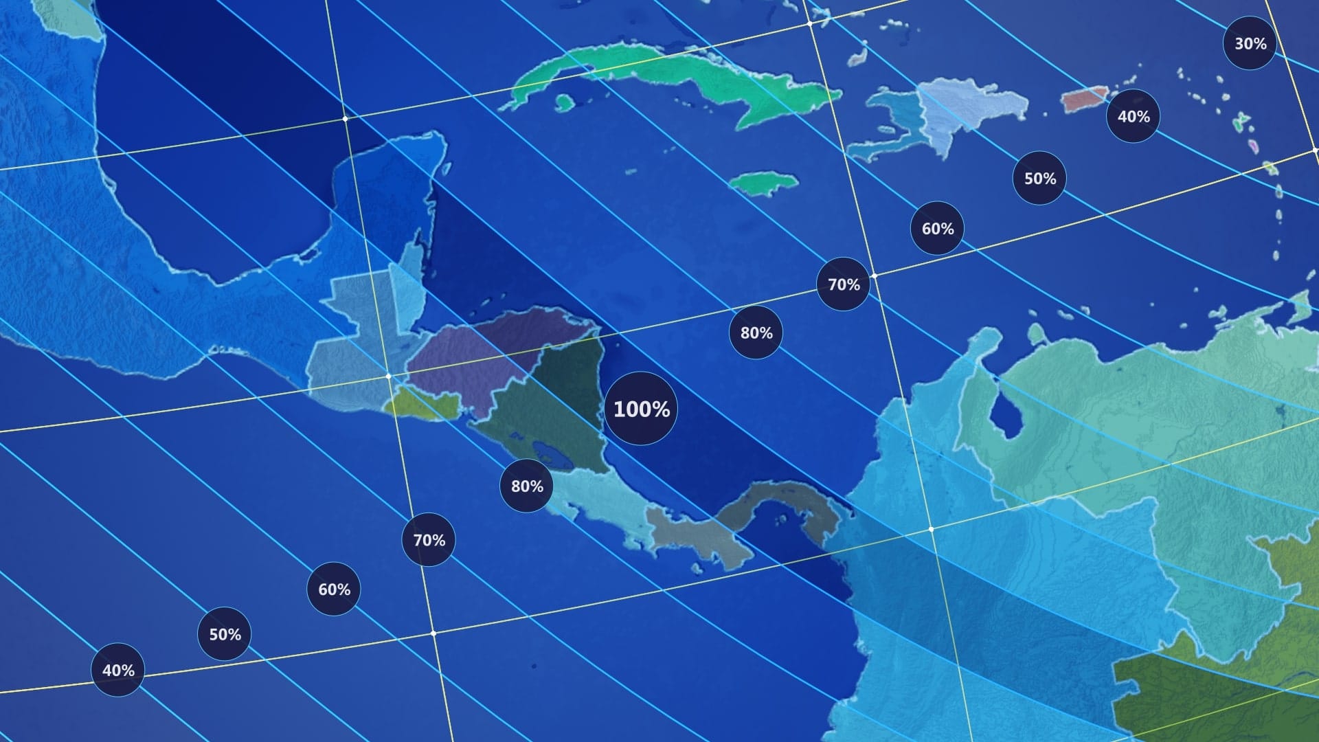 Annular solar eclipse path over Central America