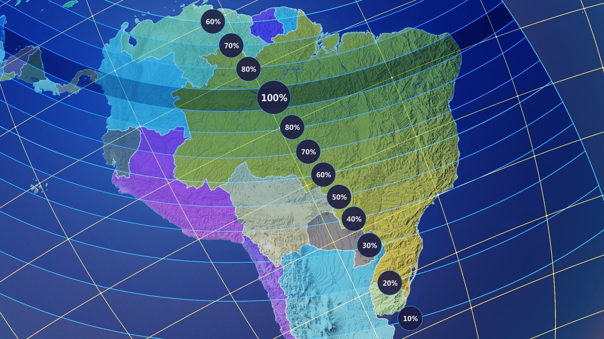 Il percorso dell'eclissi solare anulare sopra il Sud America.