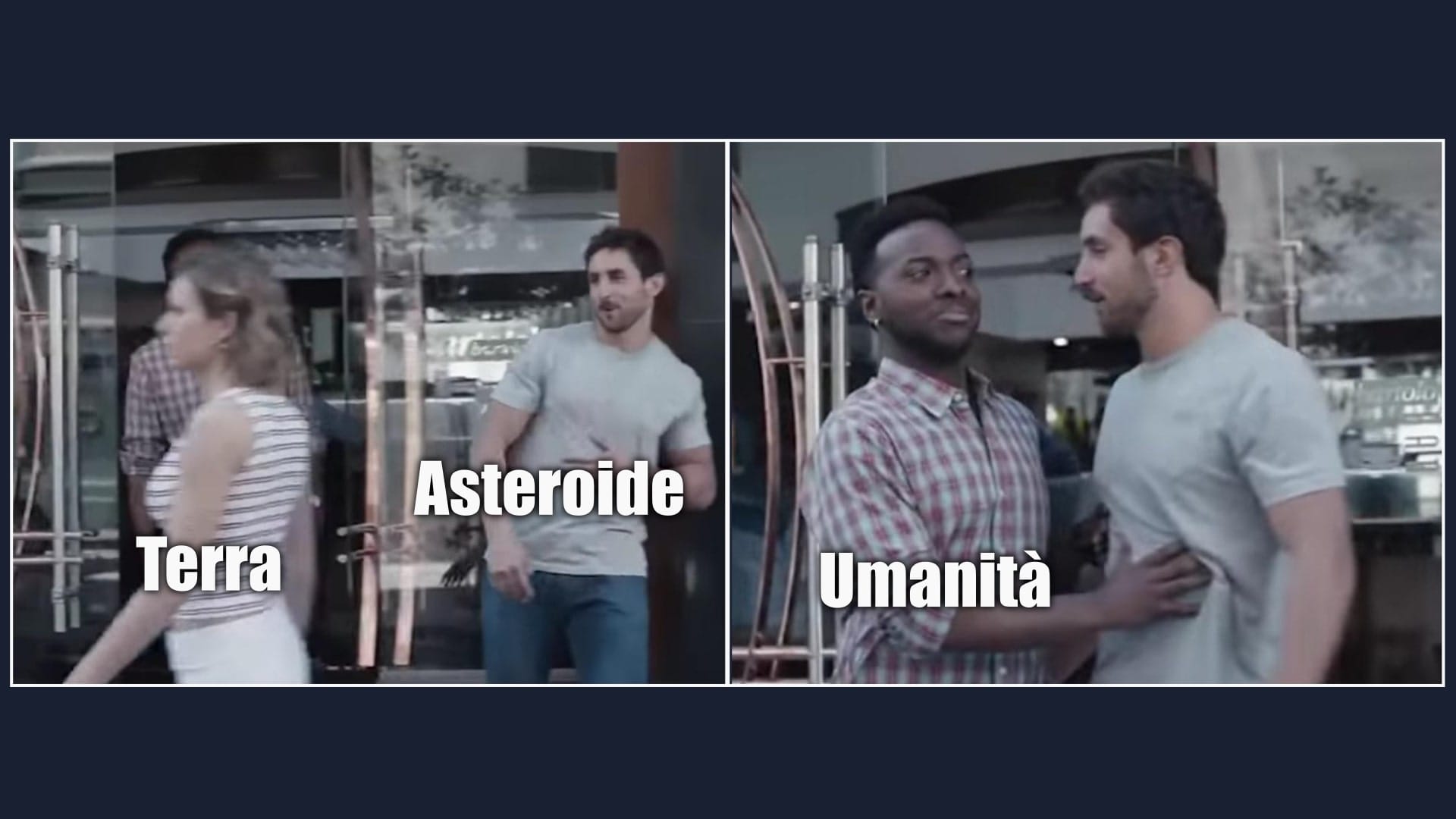 Meme di un asteroide in avvicinamento alla Terra