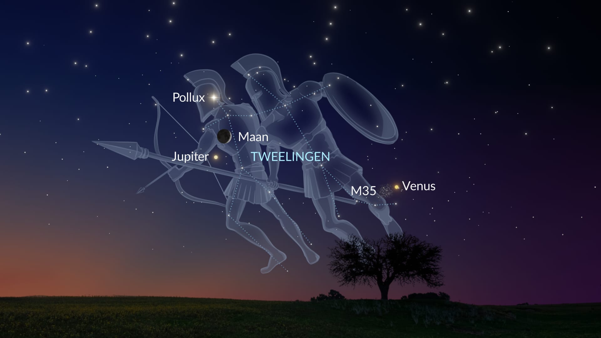 Astronomische gebeurtenissen in mei 2026: Venus, Jupiter en de Maan in Tweelingen