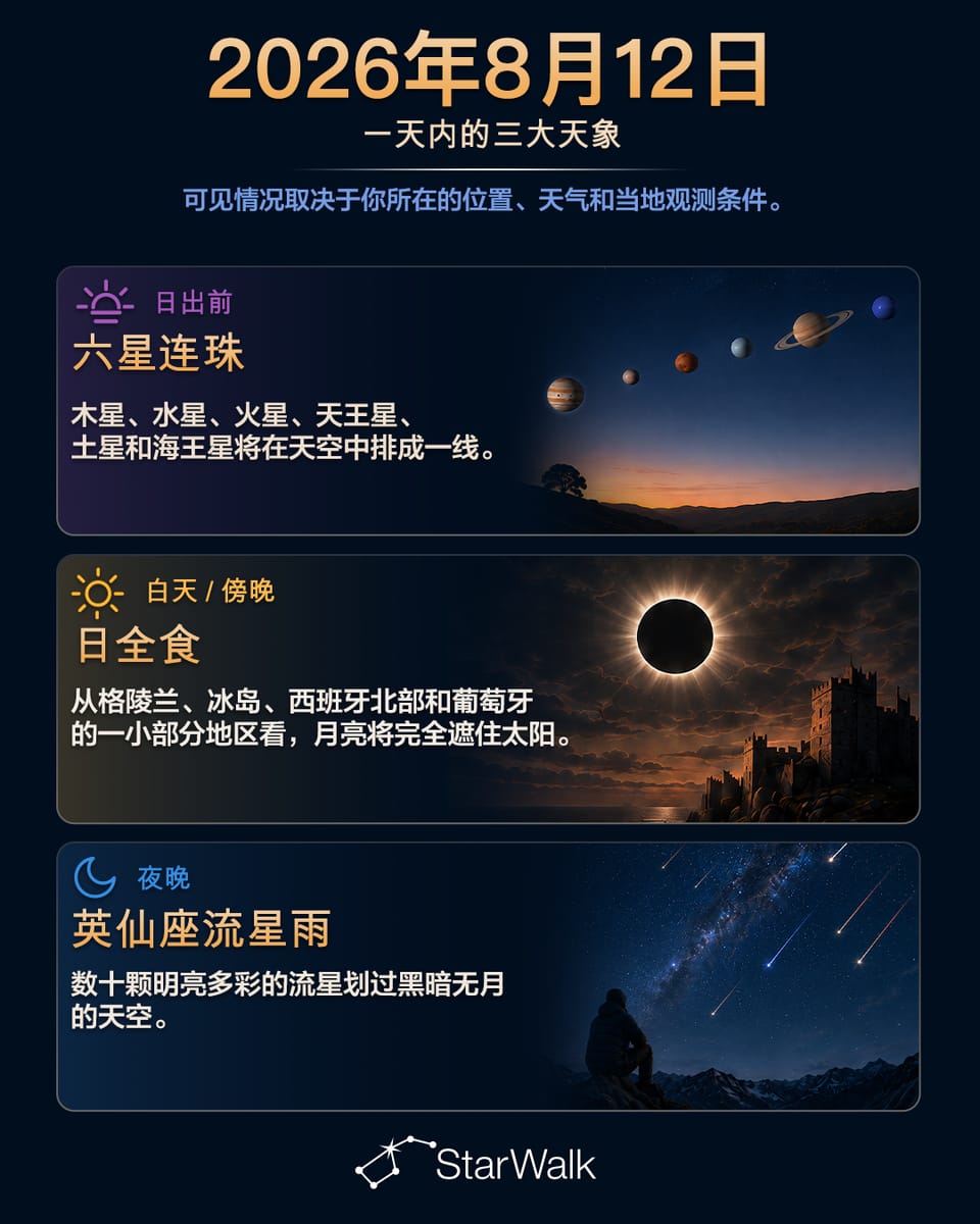 8月12日天文事件:行星连珠、英仙座流星雨极大、日全食