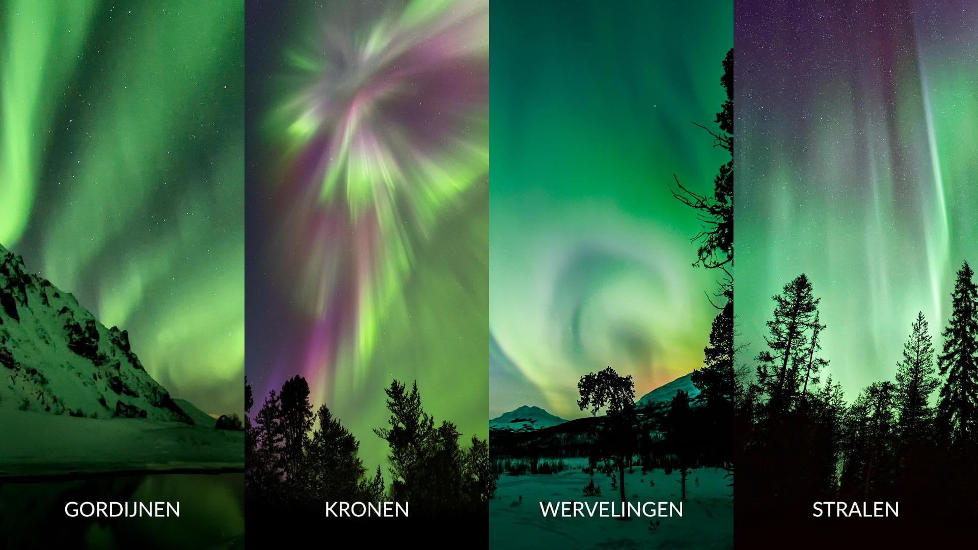 Vormen van het noorderlicht en zuiderlicht