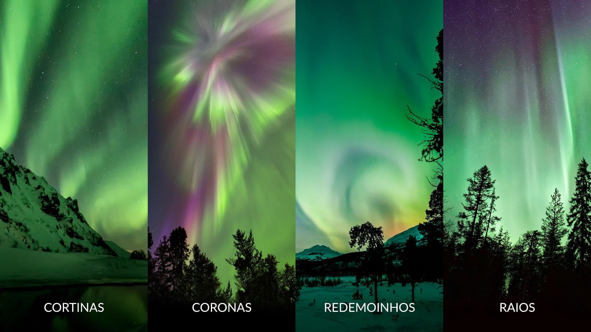 Formas das luzes do norte e do sul