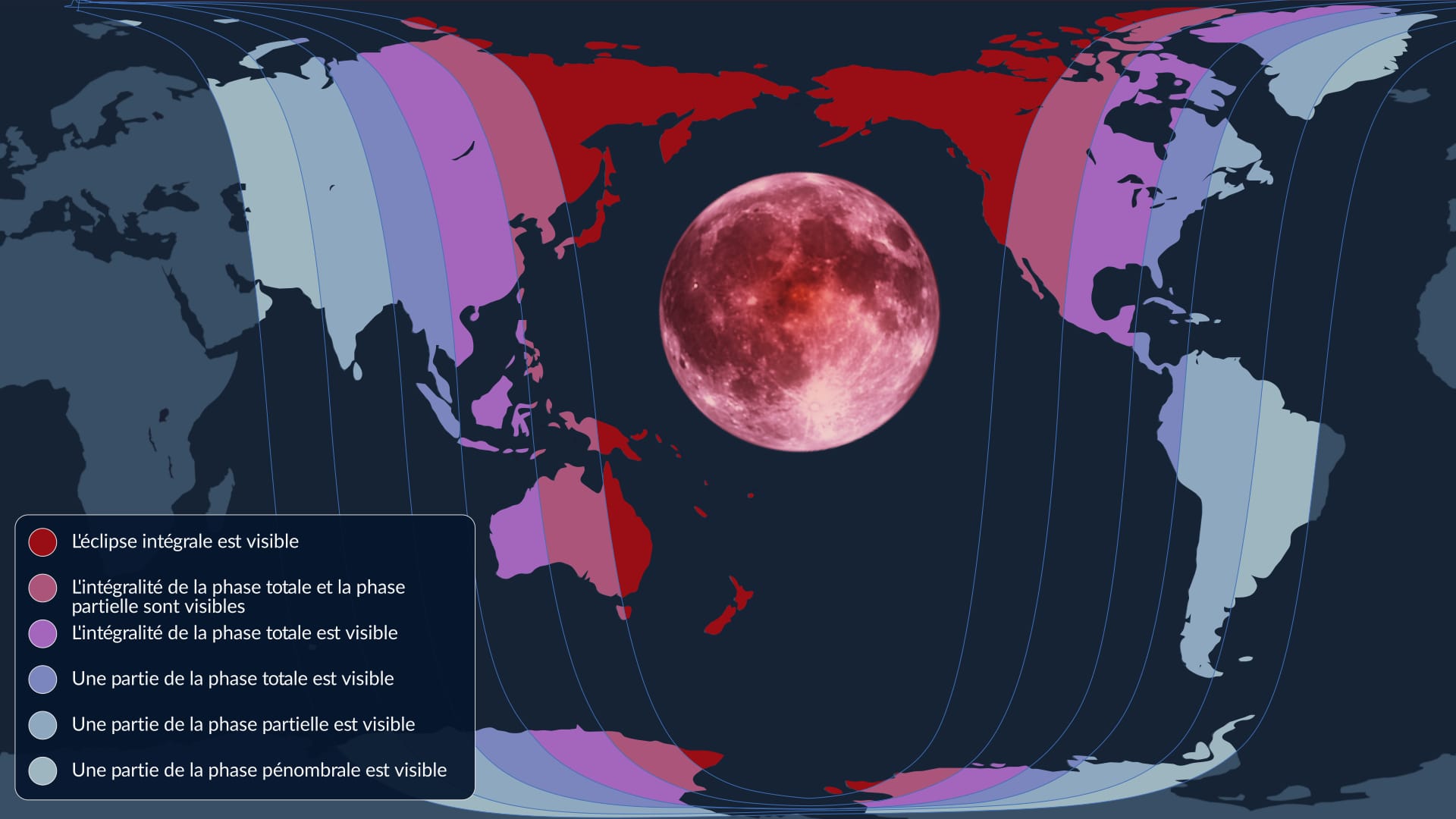 Carte de visibilité de l’éclipse lunaire : où voir la Lune de sang en mars 2026