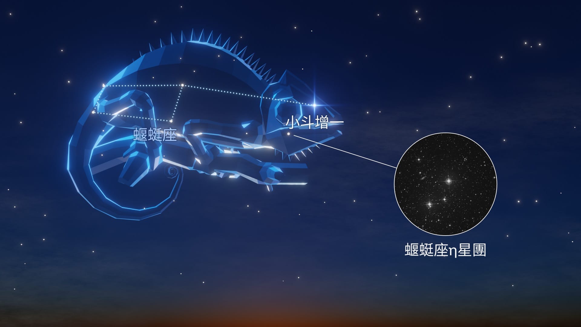 蝘蜓座：最亮的恆星和著名深空天體