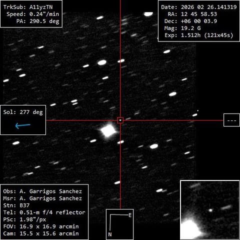혜성 A11yzTN의 첫 관측: 초기 망원경 이미지