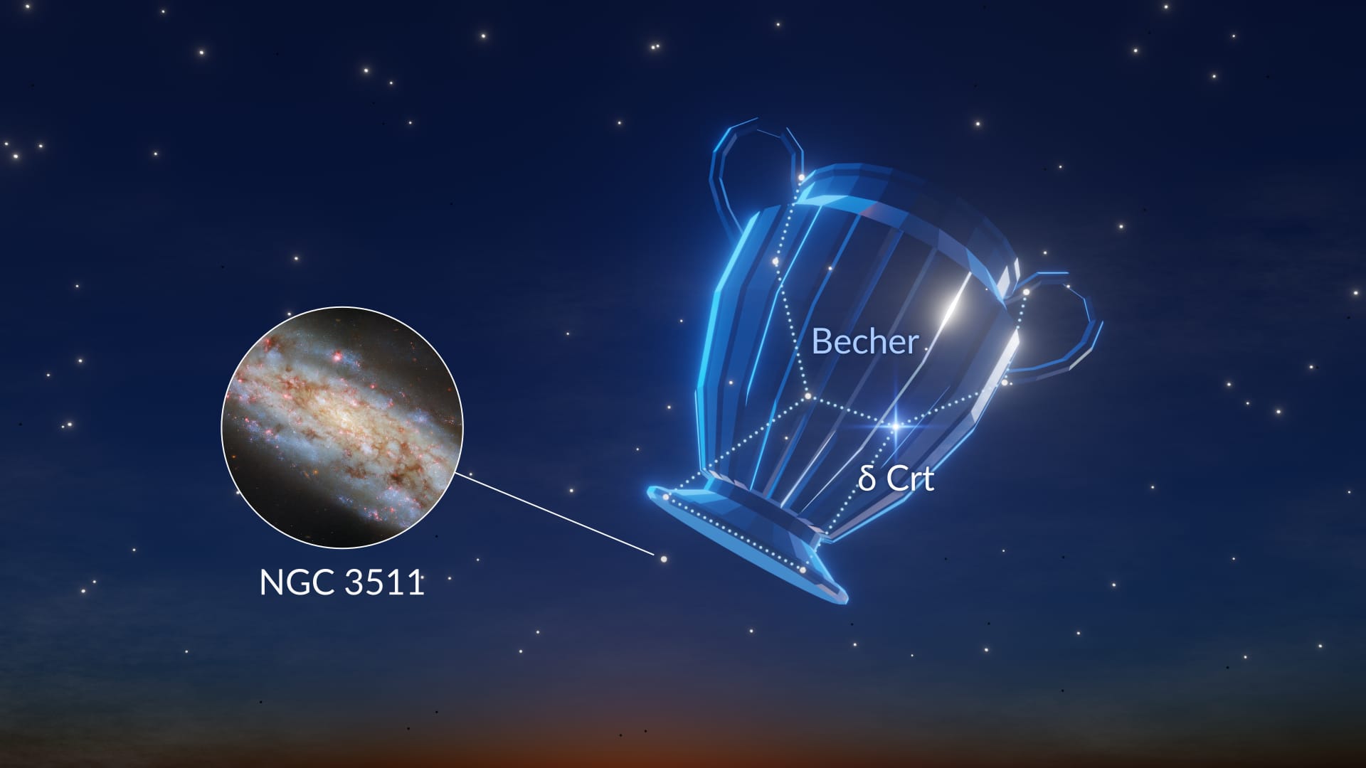 Sternbild Becher: die hellsten Sterne und bemerkenswertesten Deep-Sky-Objekte