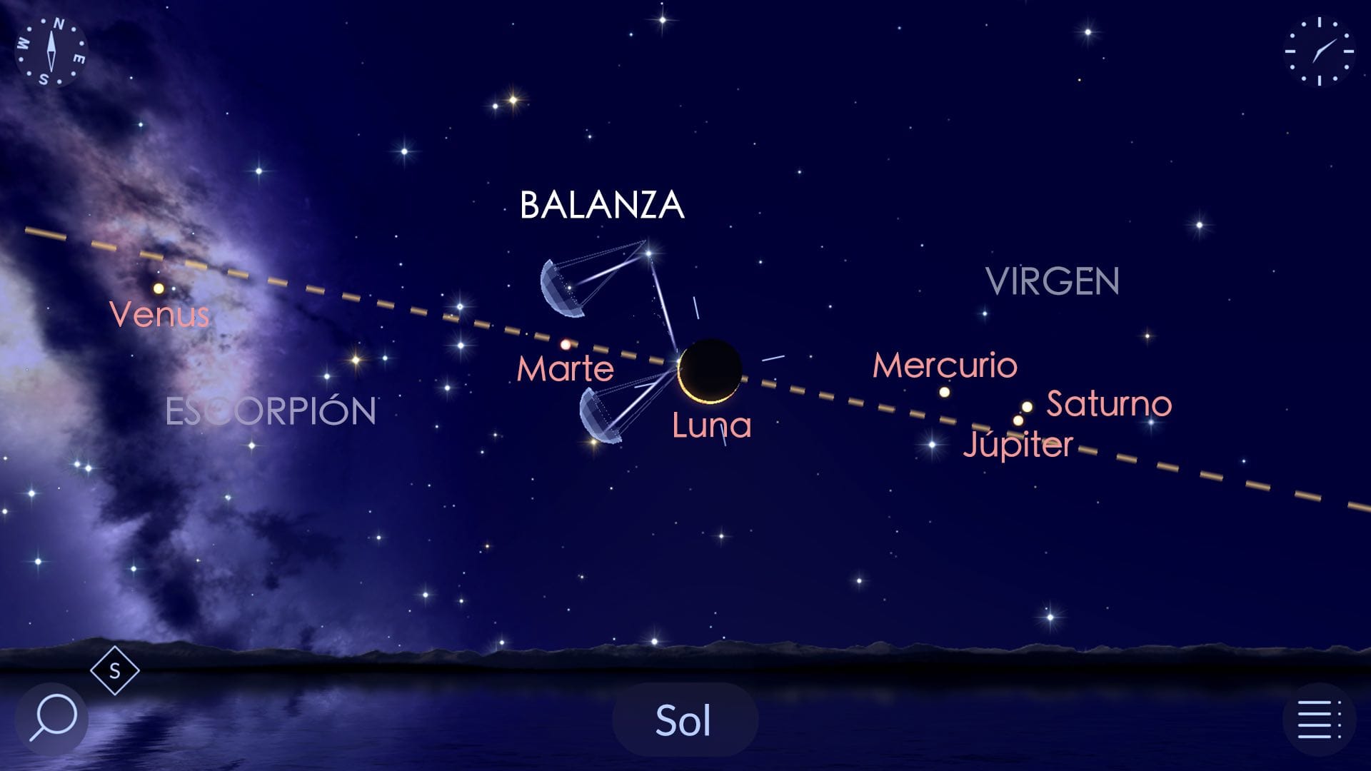 El eclipse solar y la alineación planetaria el 4 de noviembre de 2040, en Star Walk 2