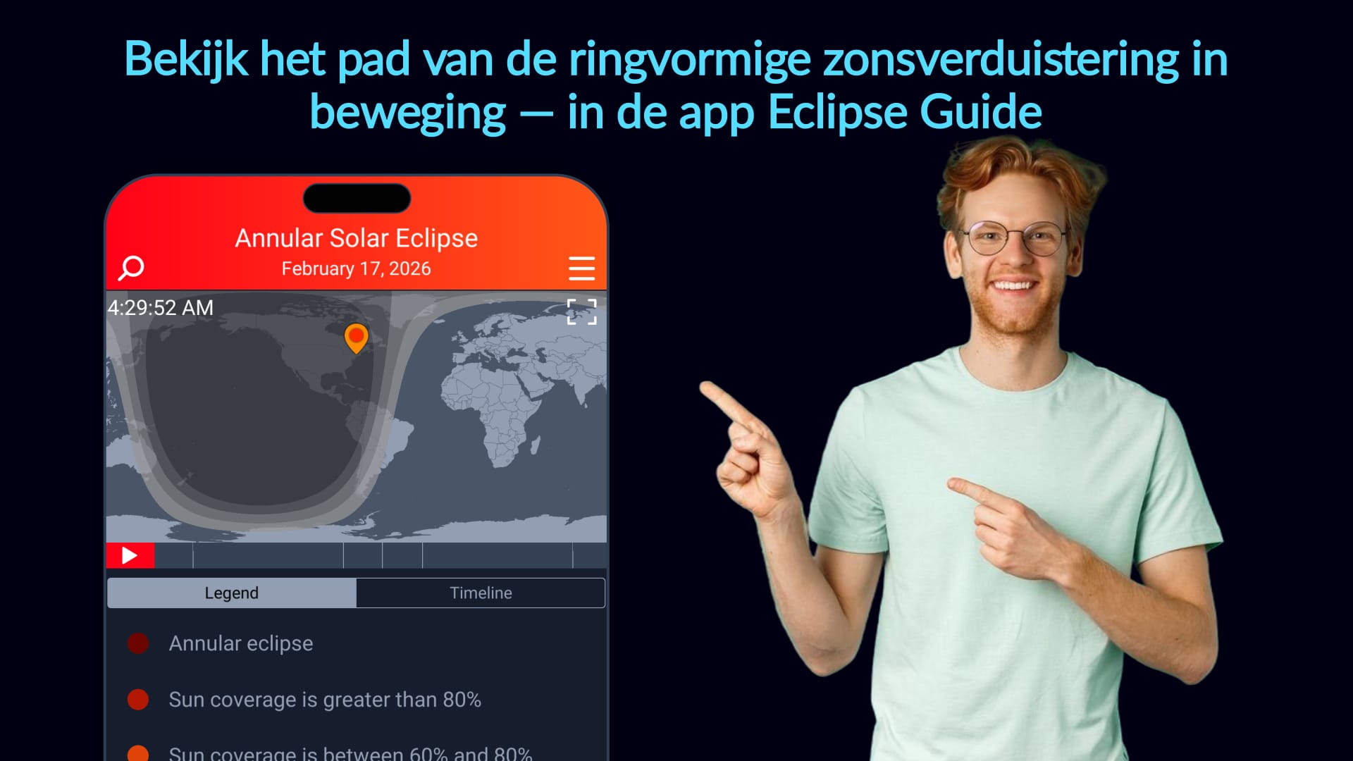 Volg de zonsverduistering in februari 2026 via de Eclipse Guide-app