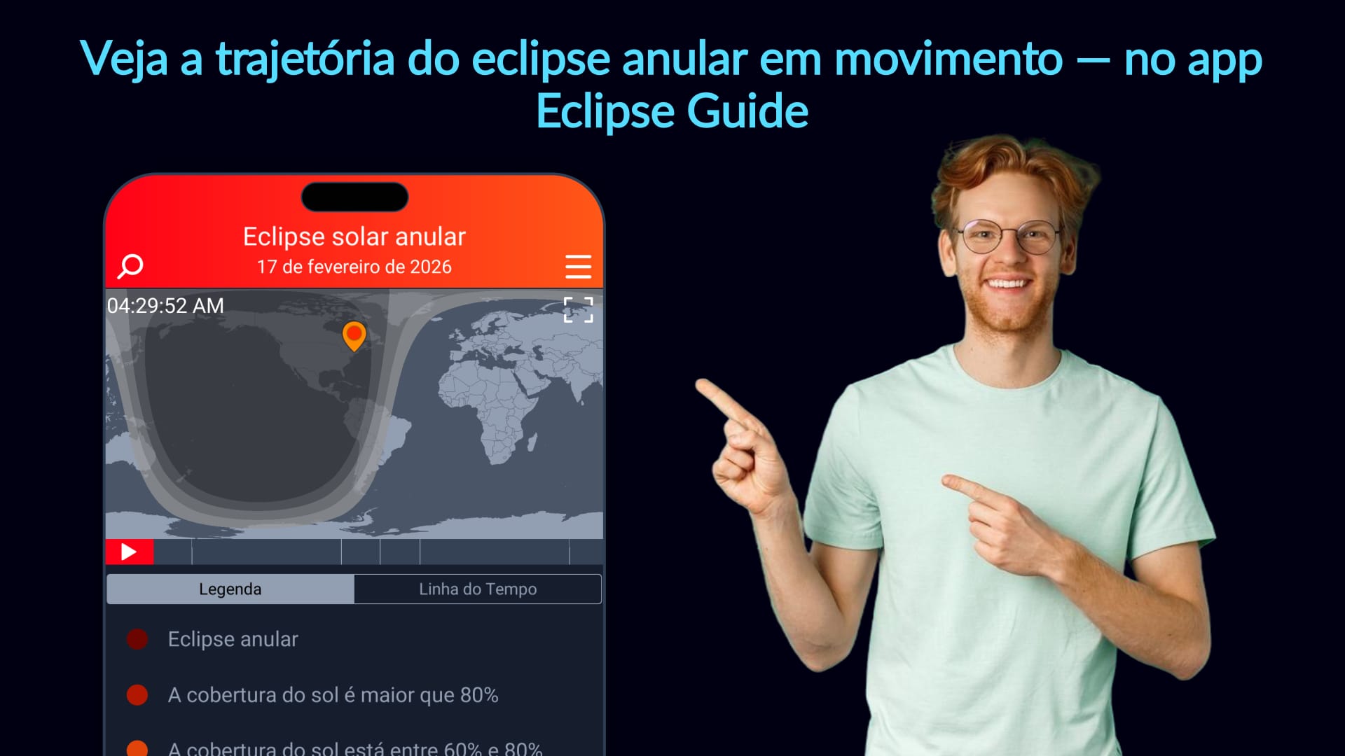 Acompanhe o eclipse solar de fevereiro de 2026 pelo app Eclipse Guide