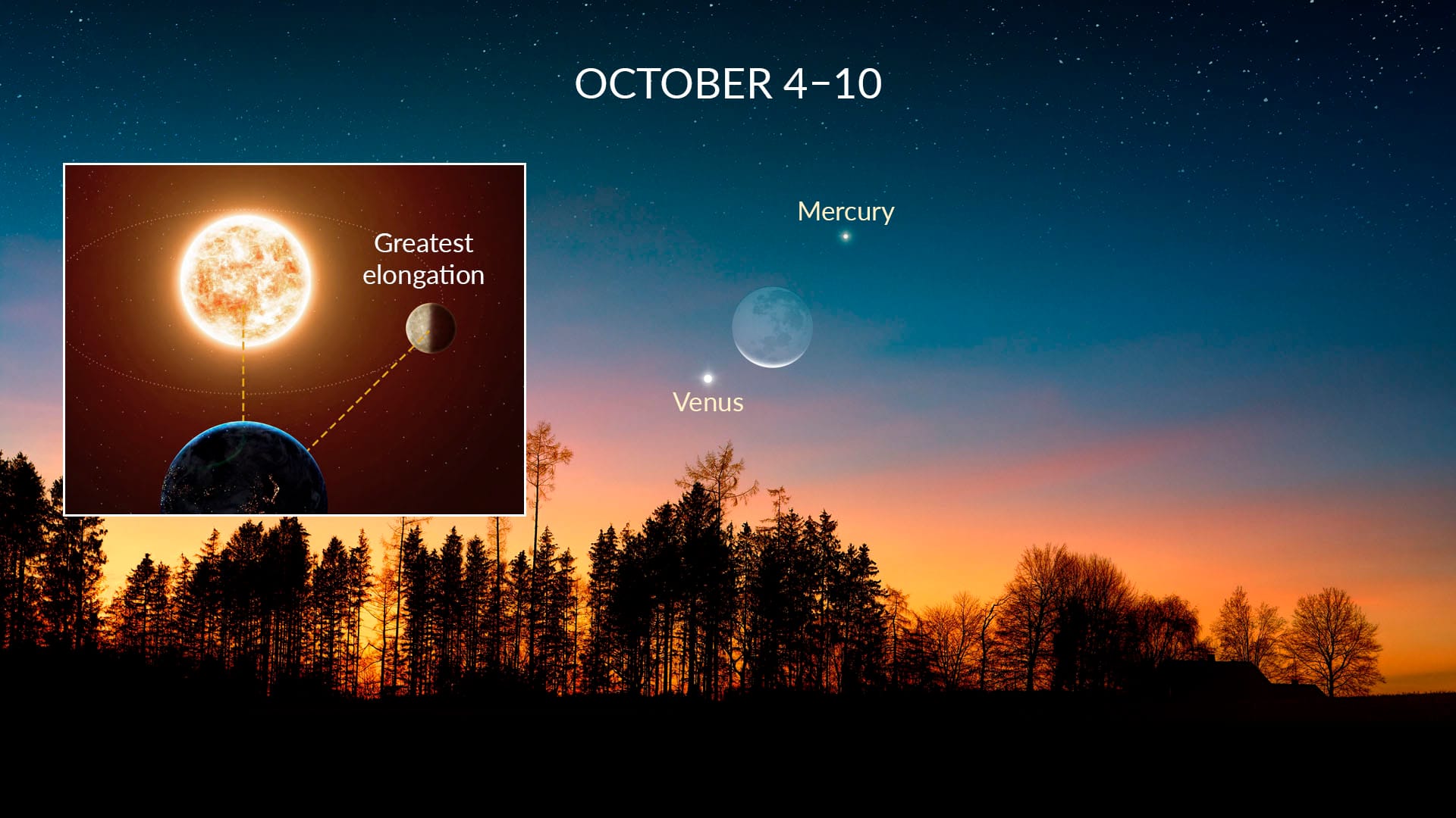 Mercury in the sky at greatest elongation on October 12, 2026