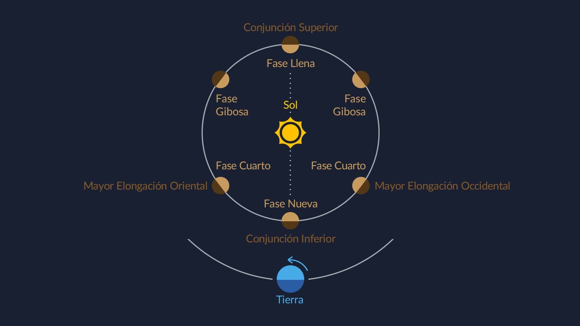 Fases de los planetas inferiores (Mercurio y Venus).