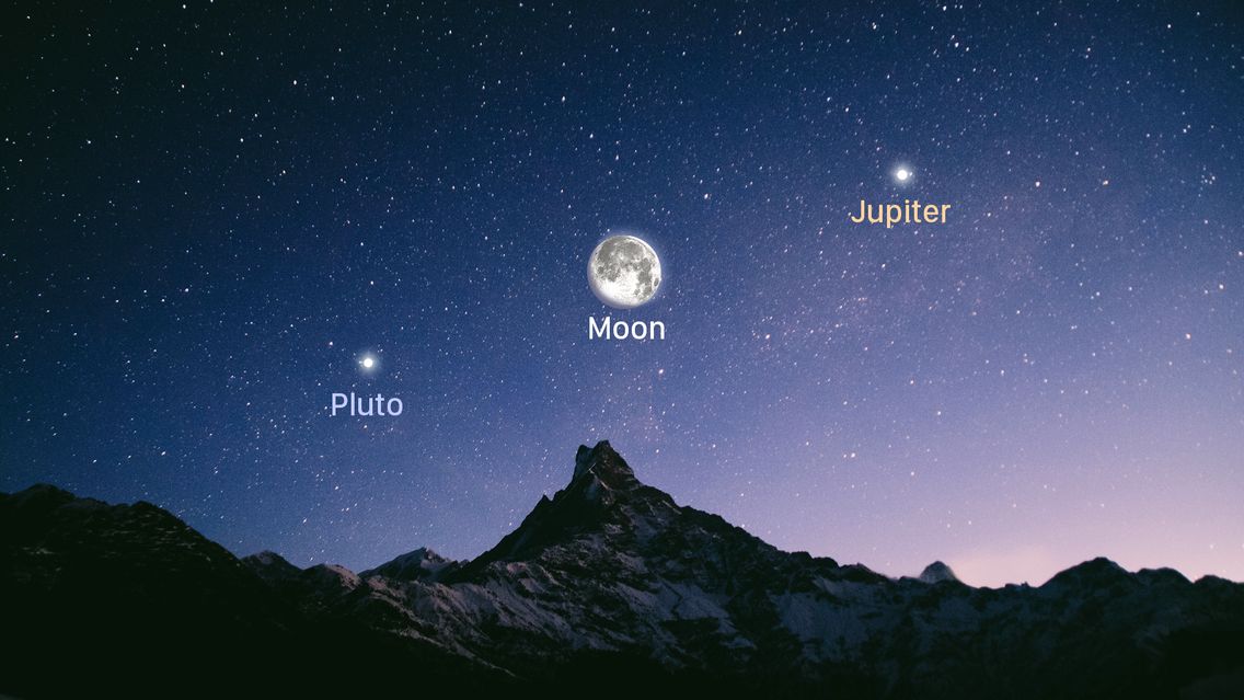 夜空の月、木星、冥王星 | Star Walk