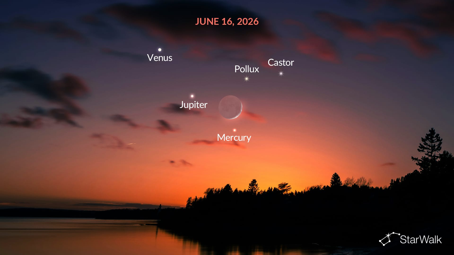 Moon near Mercury, Jupiter, and Venus in June 2026