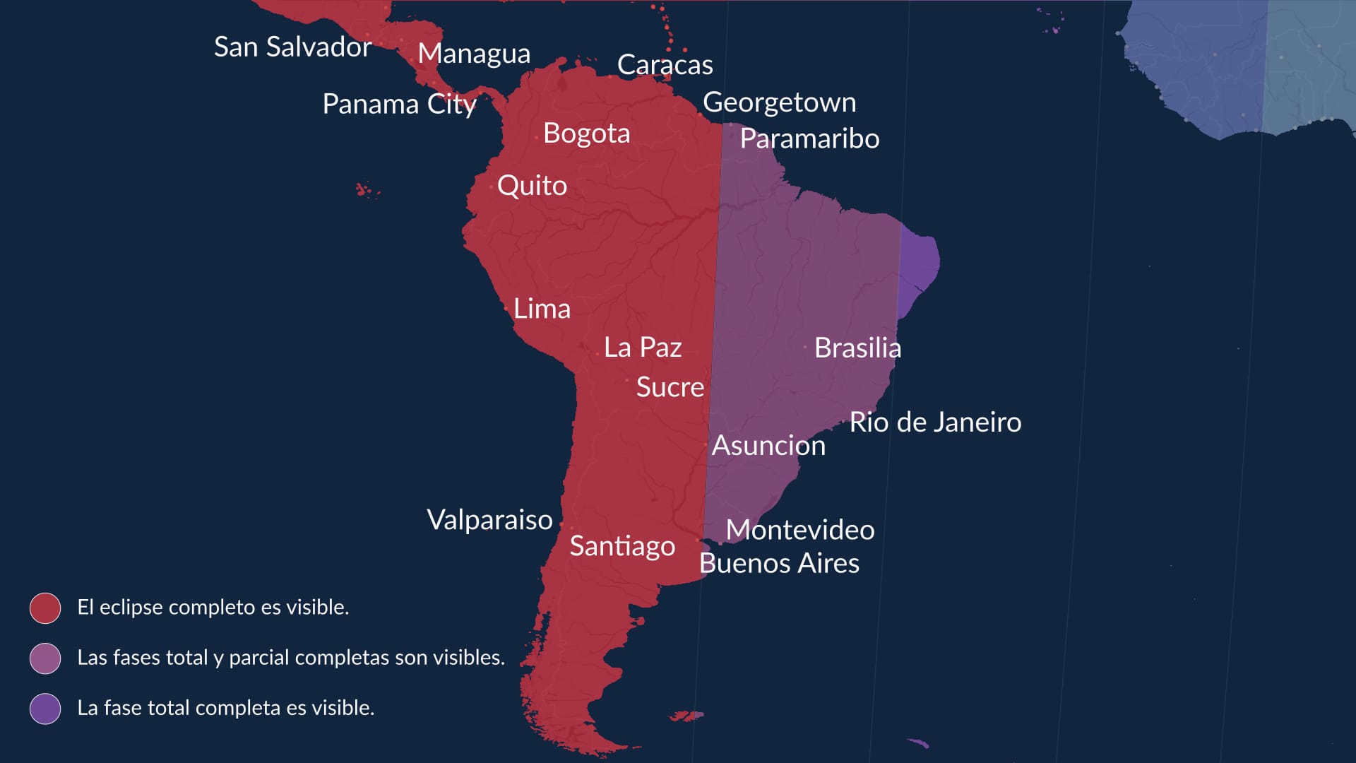 Map of the lunar eclipse (South America, March 2025)