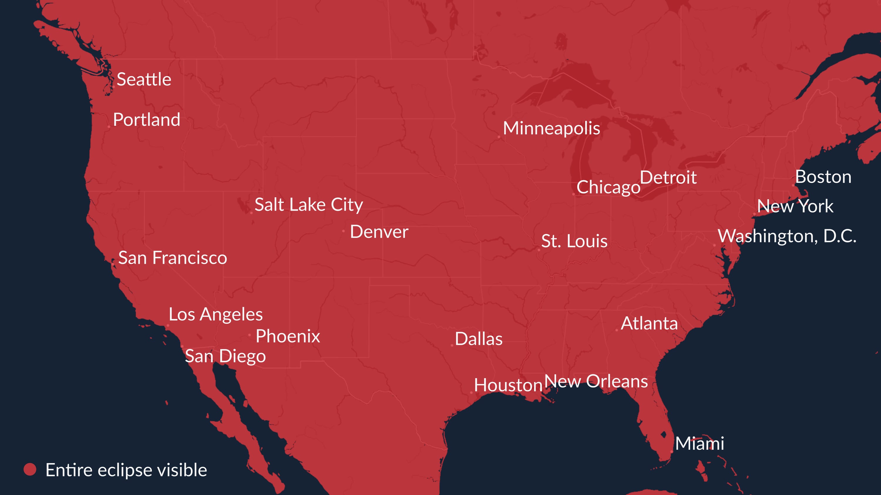 Map of the lunar eclipse (US, March 2025)