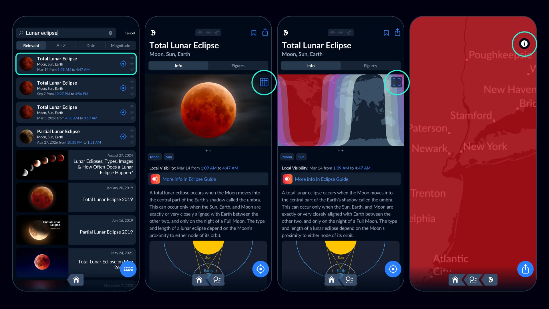 Lunar eclipse map in Sky Tonight (March 2025)