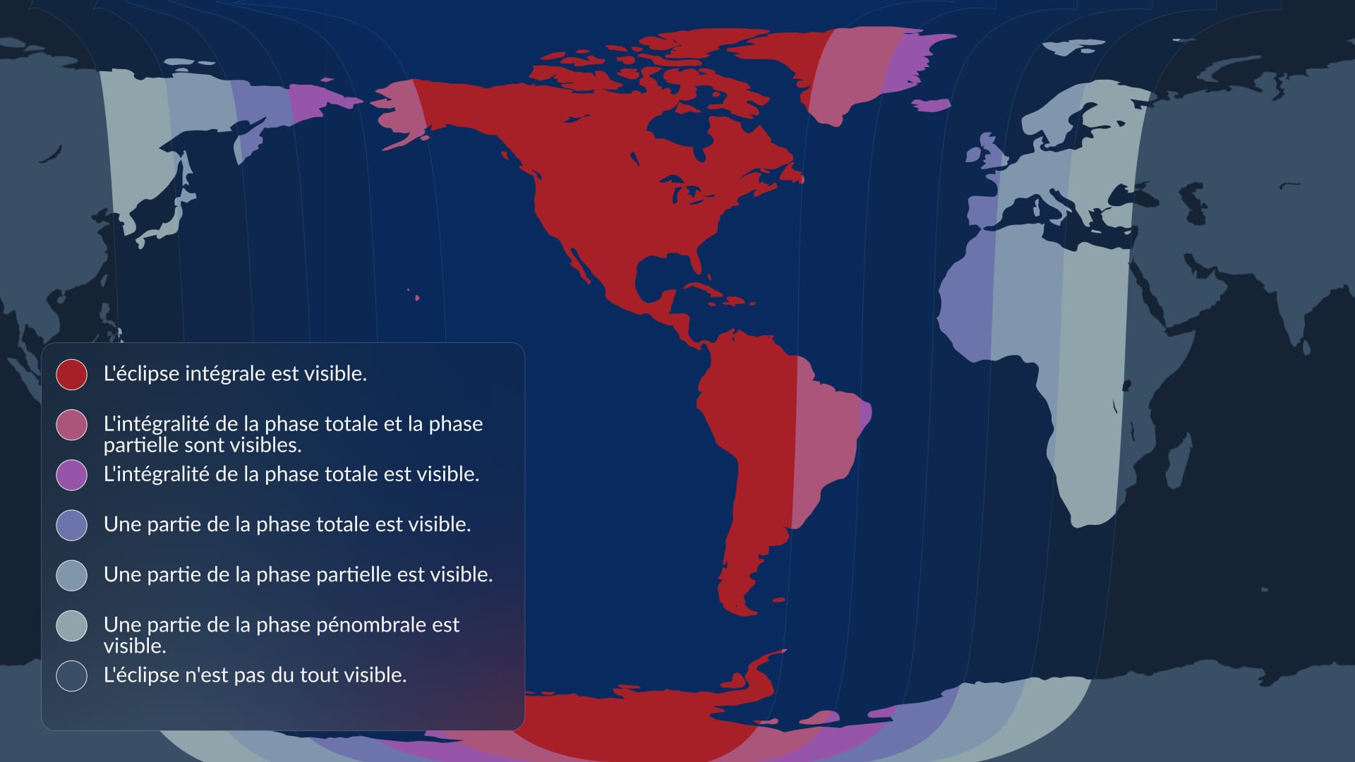 Carte de visibilité de l’éclipse lunaire de mars 2025 