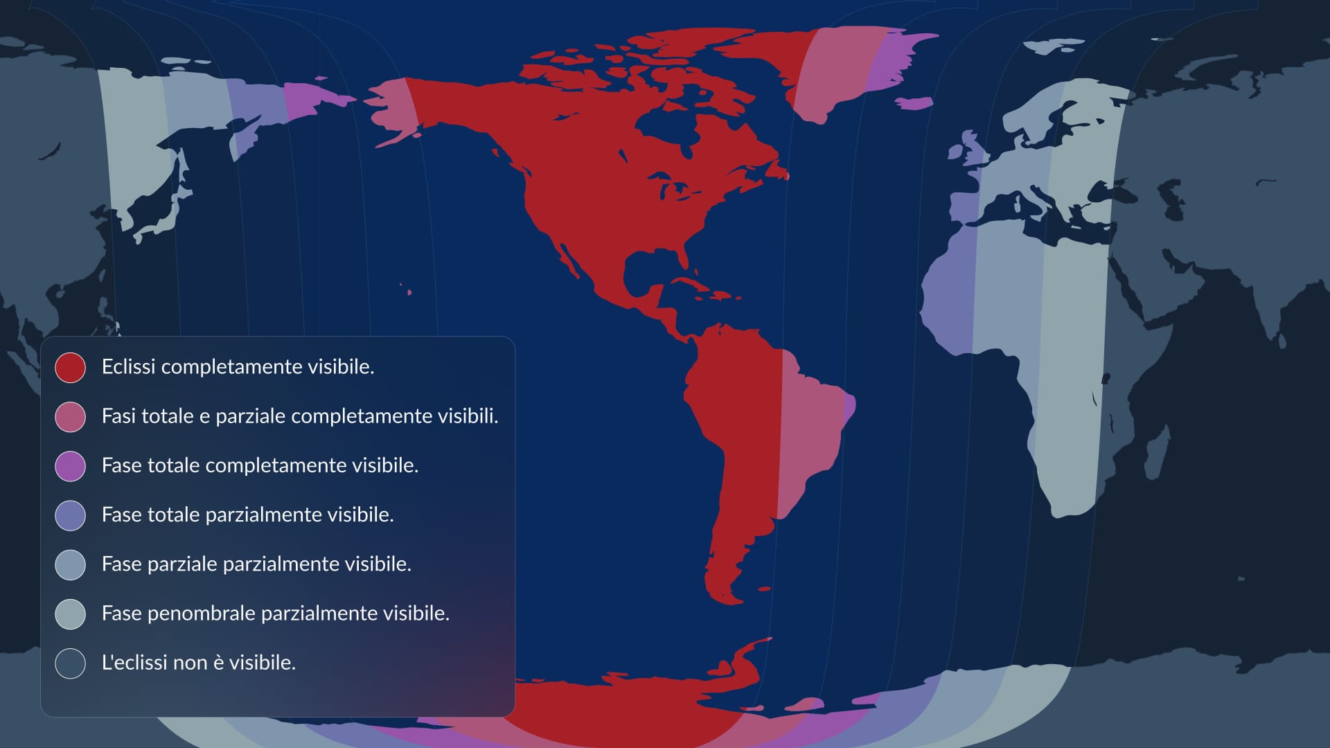 Mappa di visibilità dell’eclissi lunare di marzo 2025