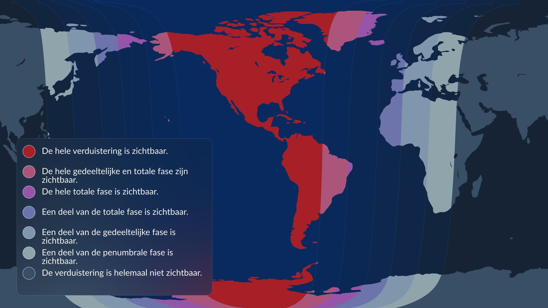 Zichtbaarheidskaart van de maansverduistering in maart 2025 