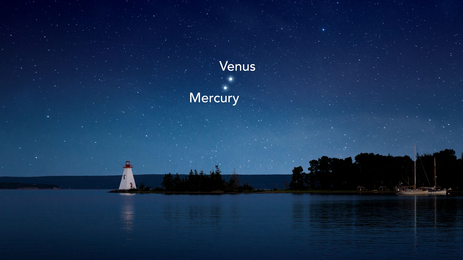 Zie Venus en Mercurius samen na zonsondergang
