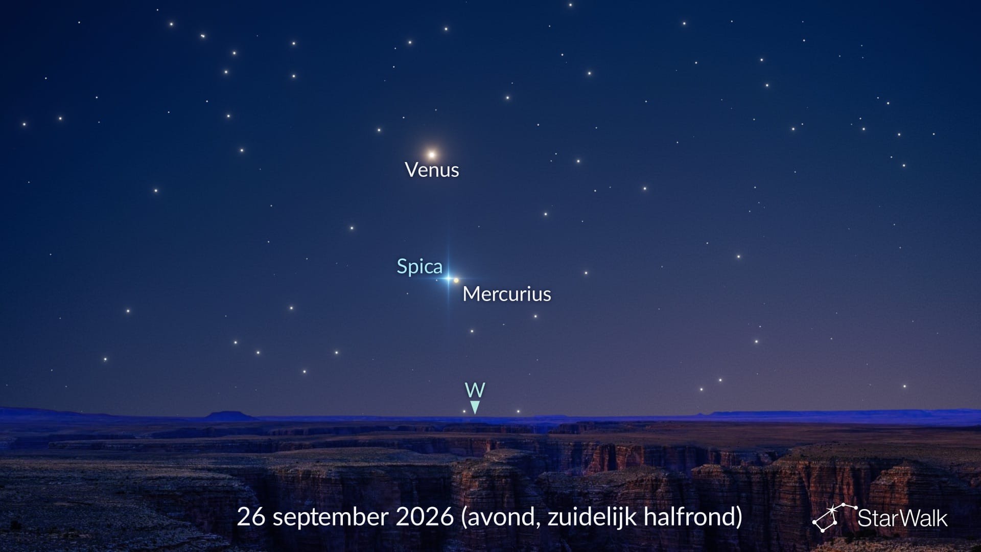 Mercurius bij Spica op 26 september 2026