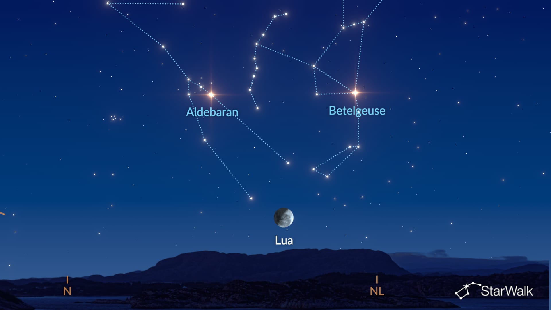 Triângulo da Lua, Aldebarã e Betelgeuse