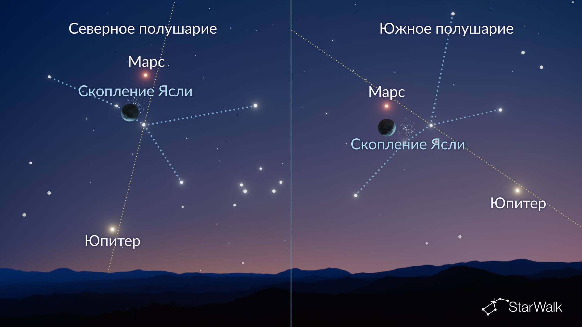 Луна рядом со скоплением Ясли 5 октября
