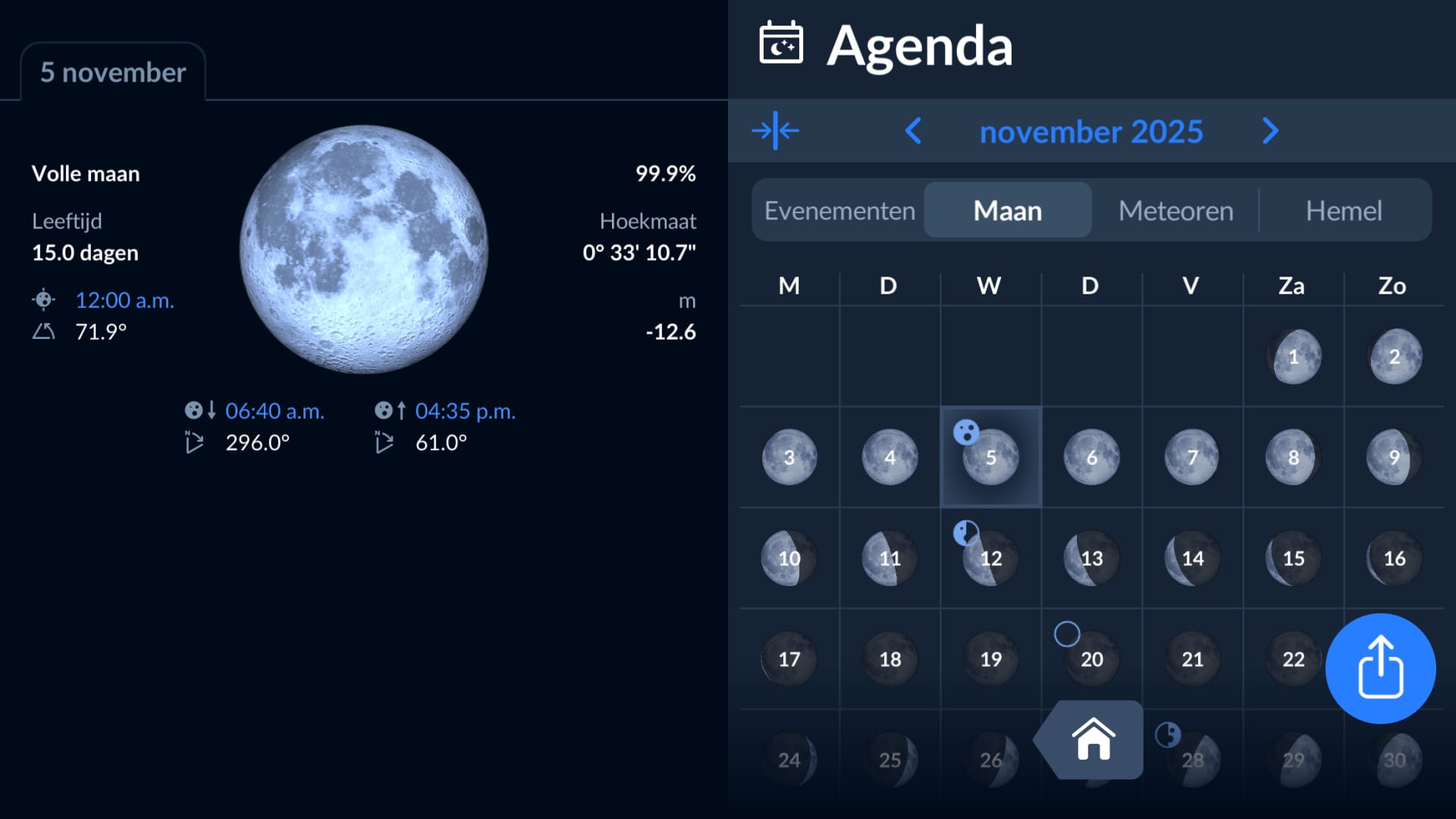 Moon Calendar in Sky Tonight