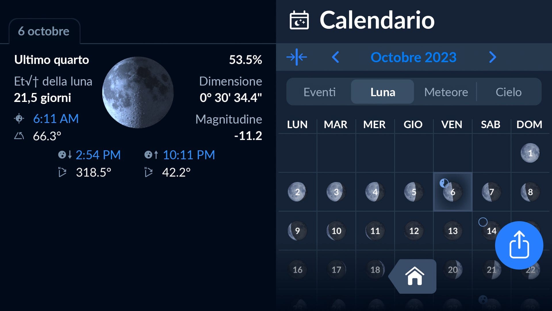Calendario lunare in Sky Tonight