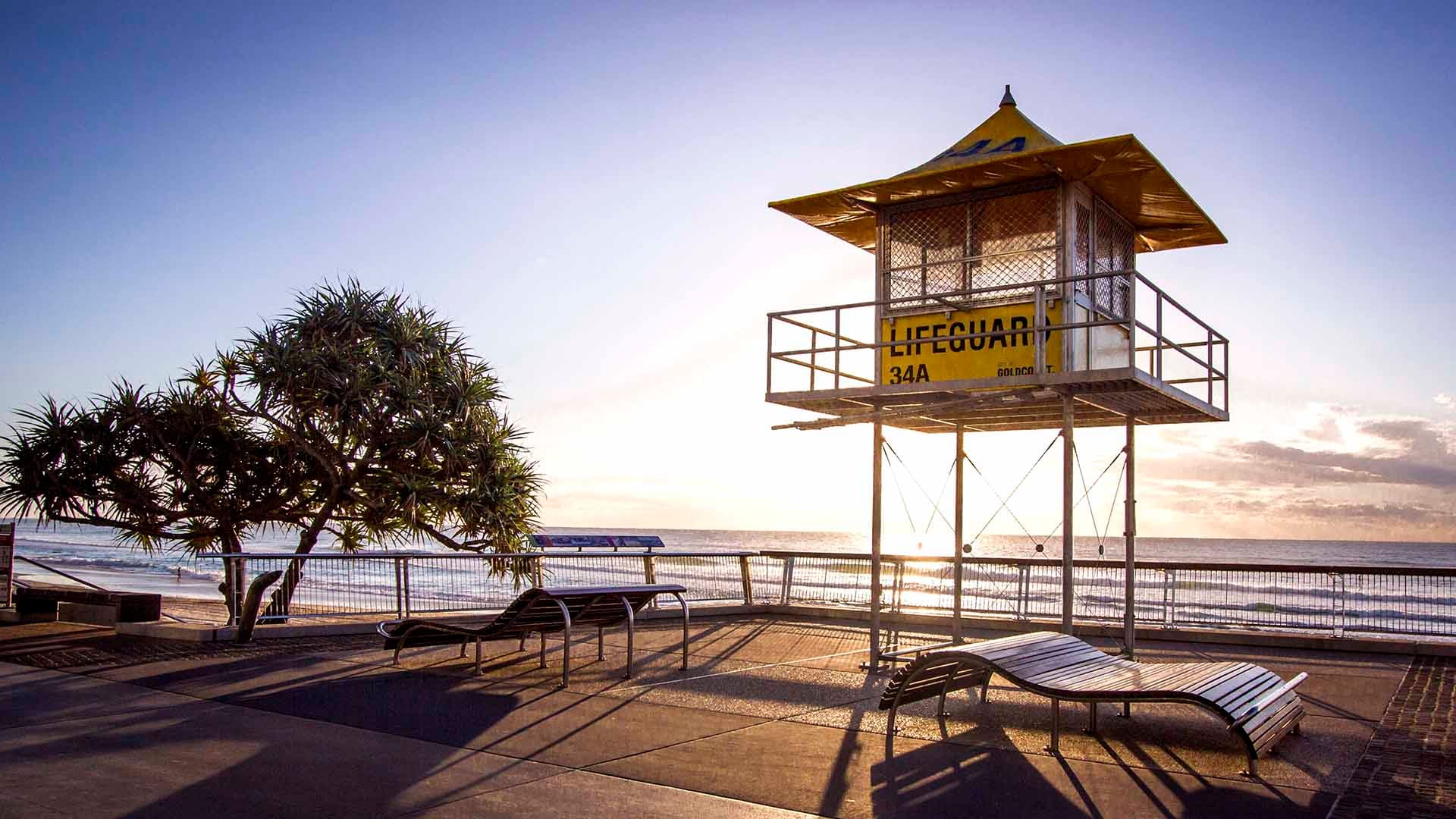 Beachside promenade at sunset