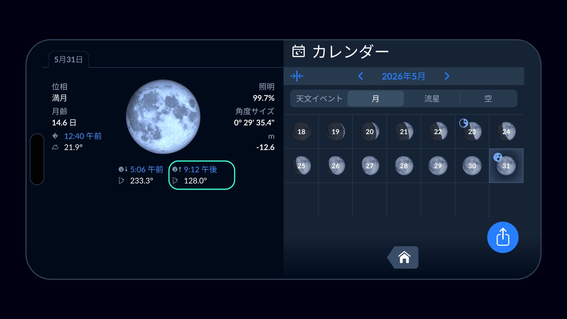 2026年5月の月のカレンダー