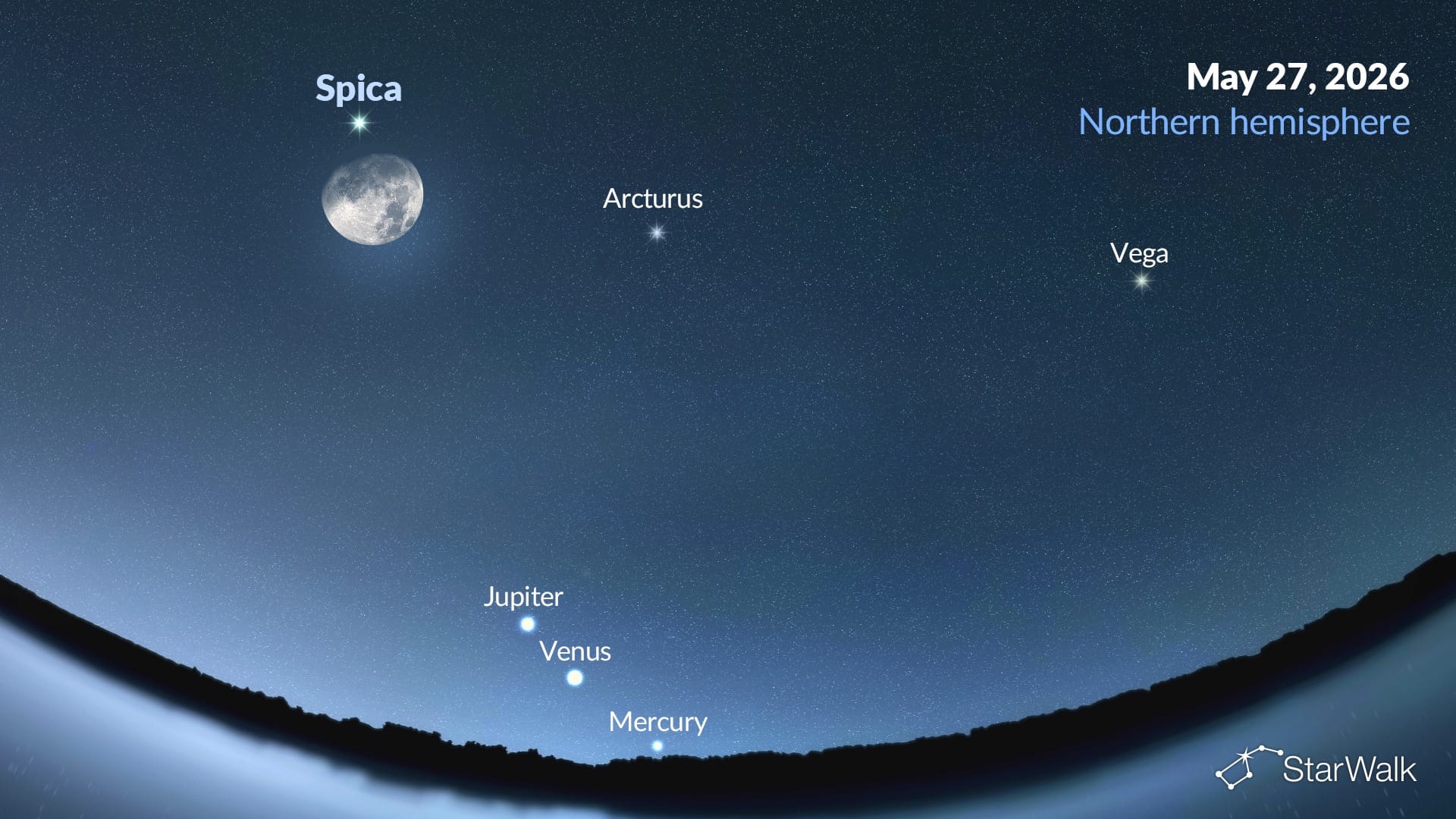Moon and Spica on May 27 (Northern Hemisphere)