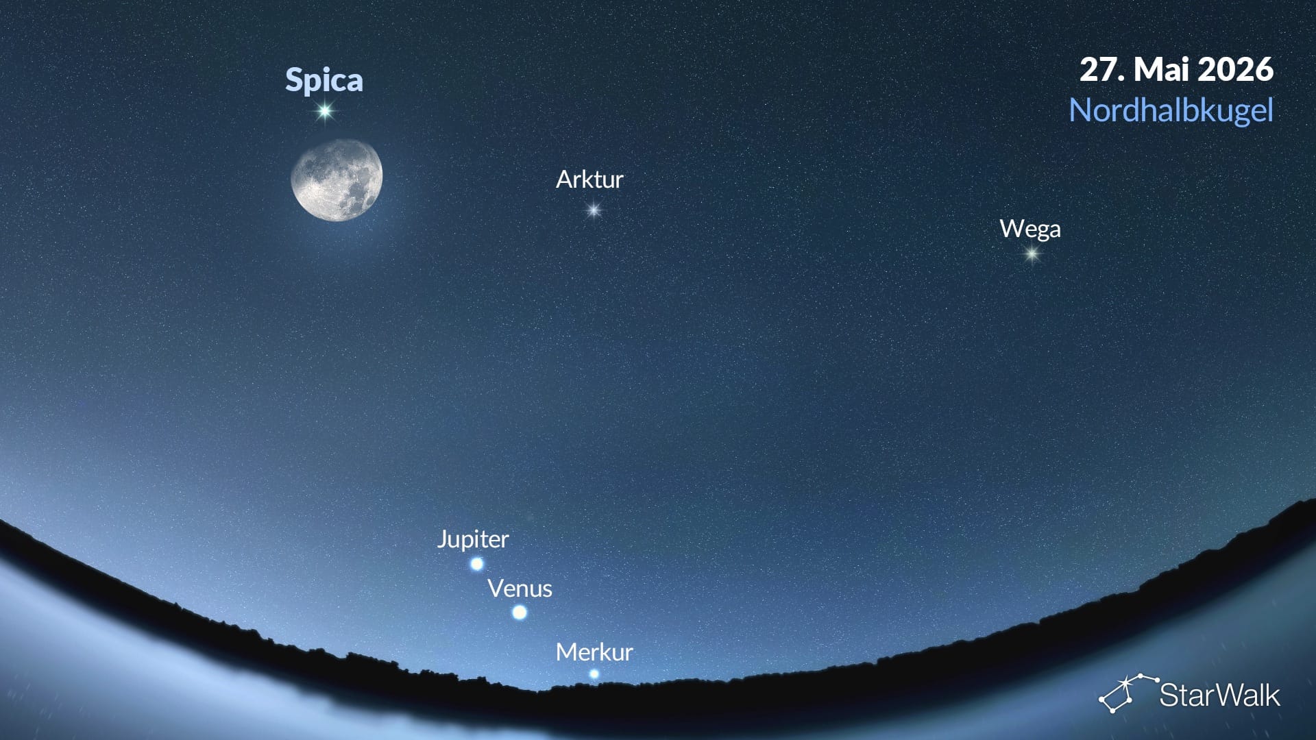 Mond und Spica am 27. Mai (Nordhalbkugel)
