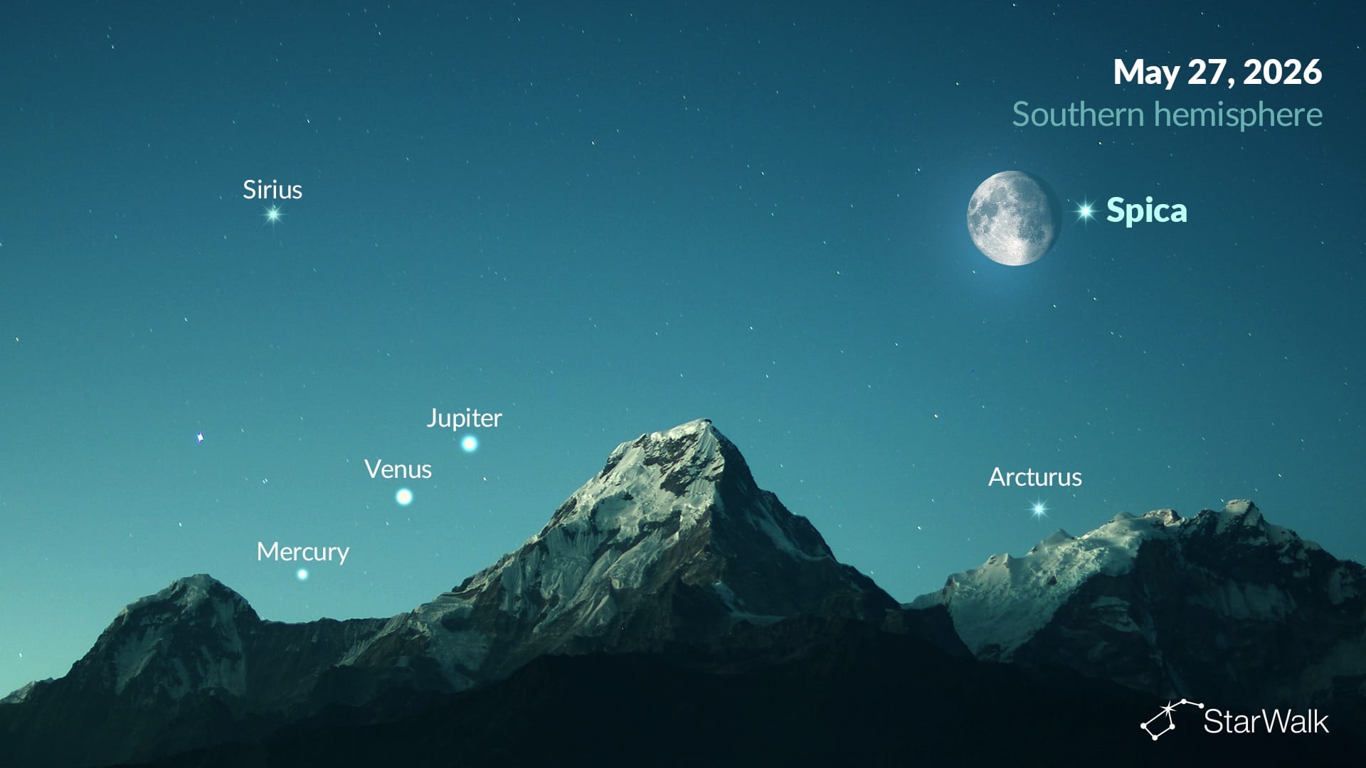 Moon and Spica on May 27 (Southern Hemisphere)