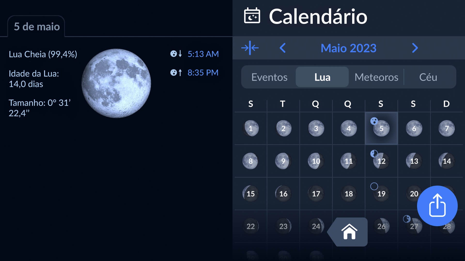 Moon tab in Sky Tonight