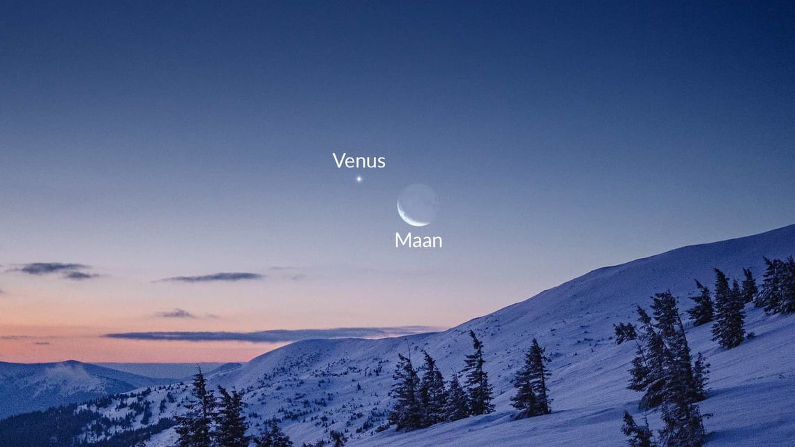 Welke planeet bevindt zich naast de maan? | Maan-Saturnus-conjunctie