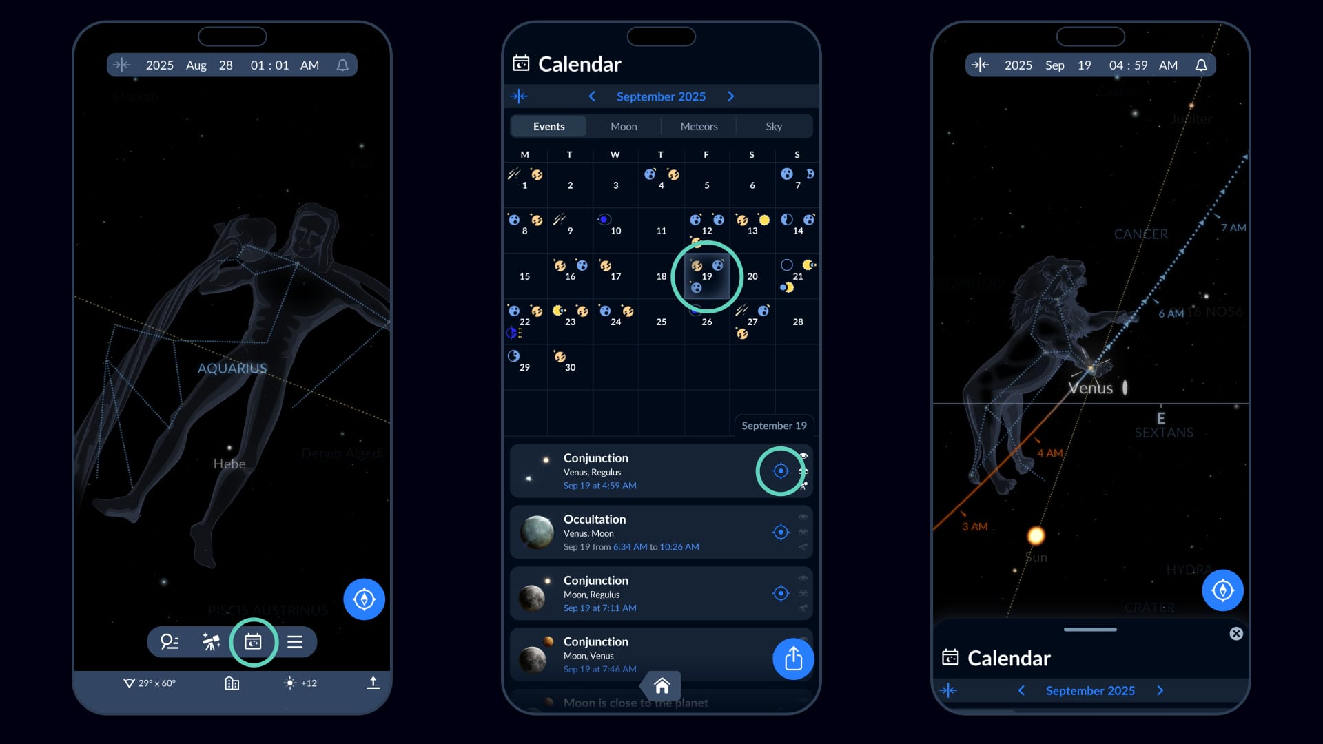 Event Calendar in Sky Tonight