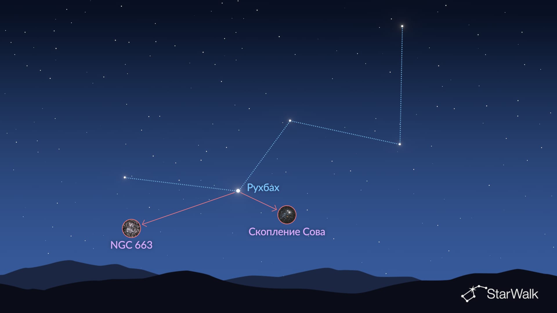 Скопление Сова и NGC 663 – как найти