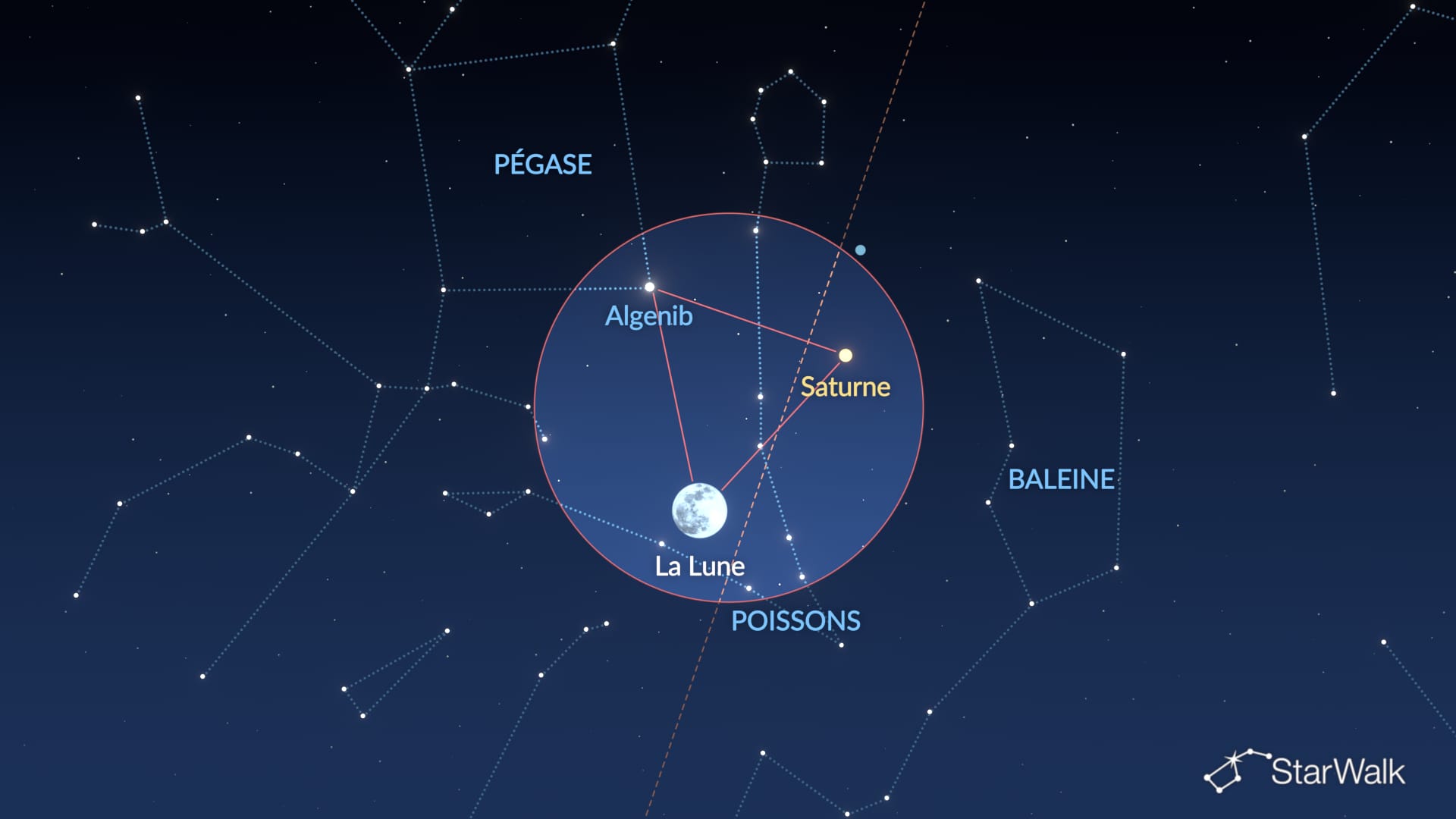 Ciel nocturne du 25 octobre 2026 : Lune, Saturne et Algenib