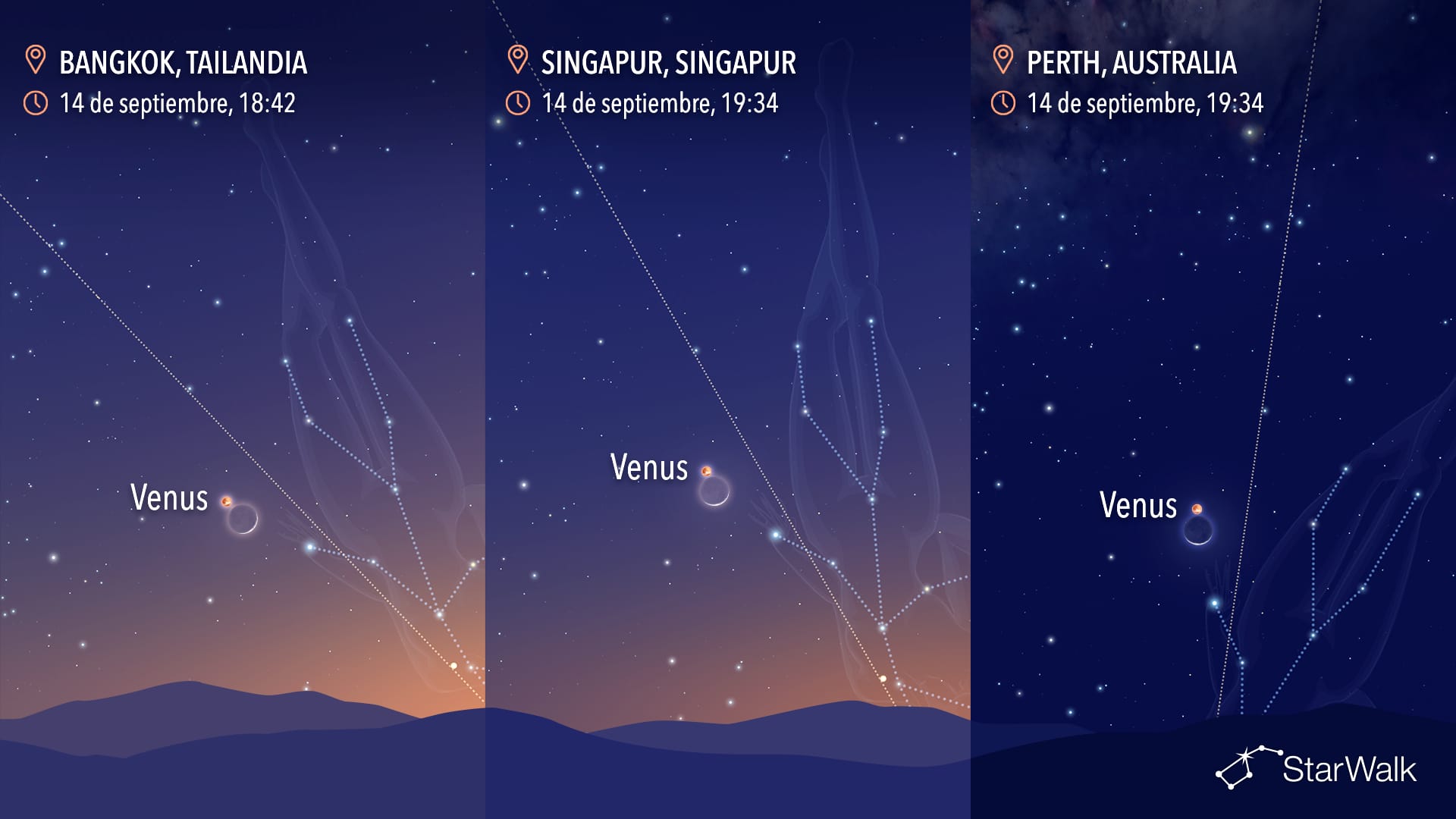 Cielo nocturno del 14 de septiembre: Luna cerca de Venus