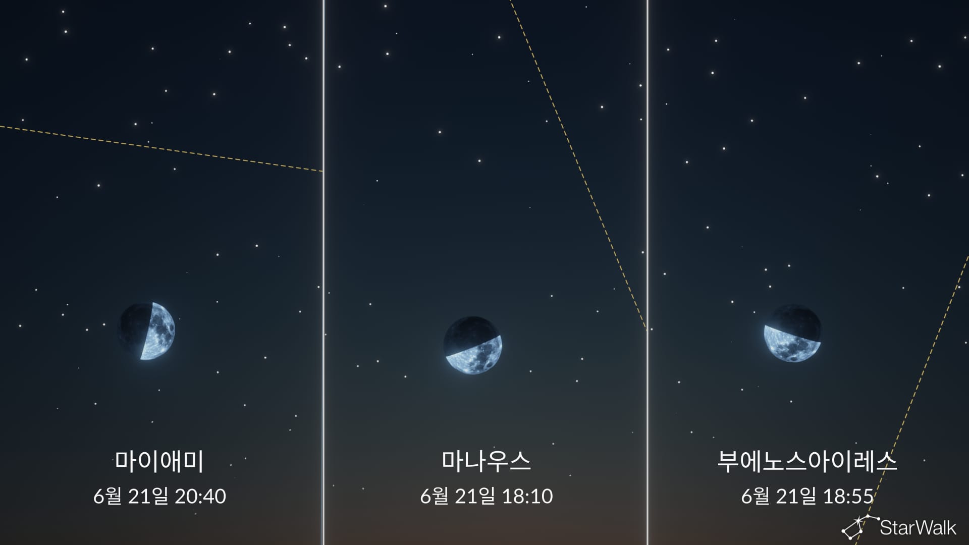 오늘 밤 하늘: 6월 21일 상현달